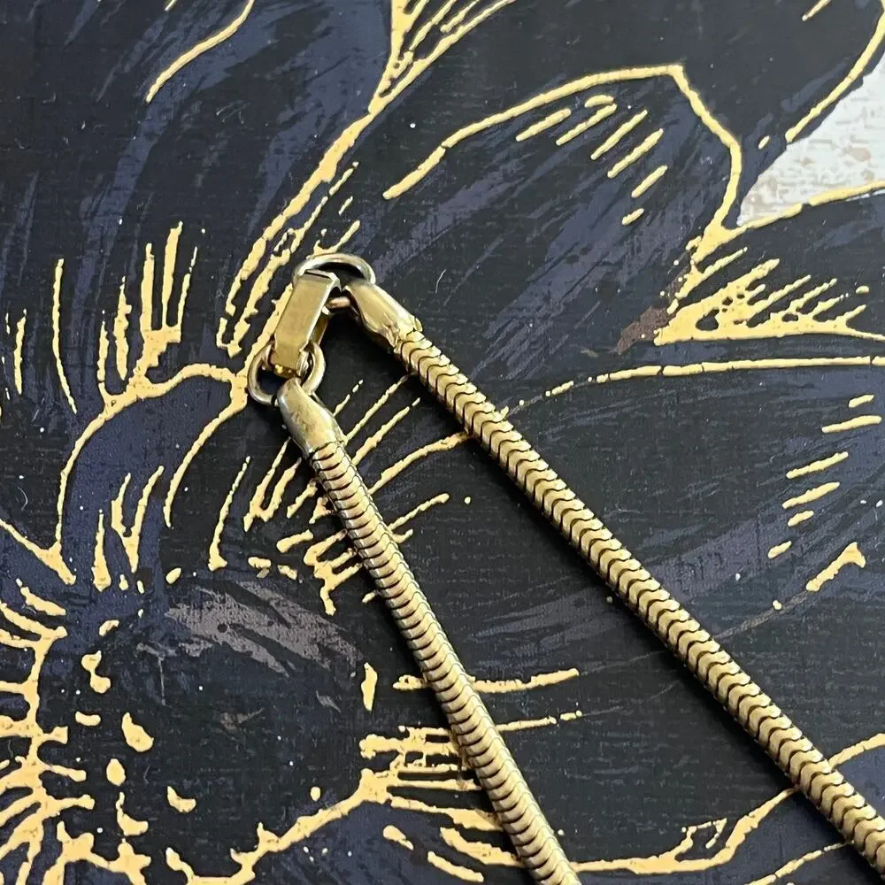 Vintage Golden Boho Pendant Necklace - Hammered Brutalist Style Painted White - Picture 5 of 7